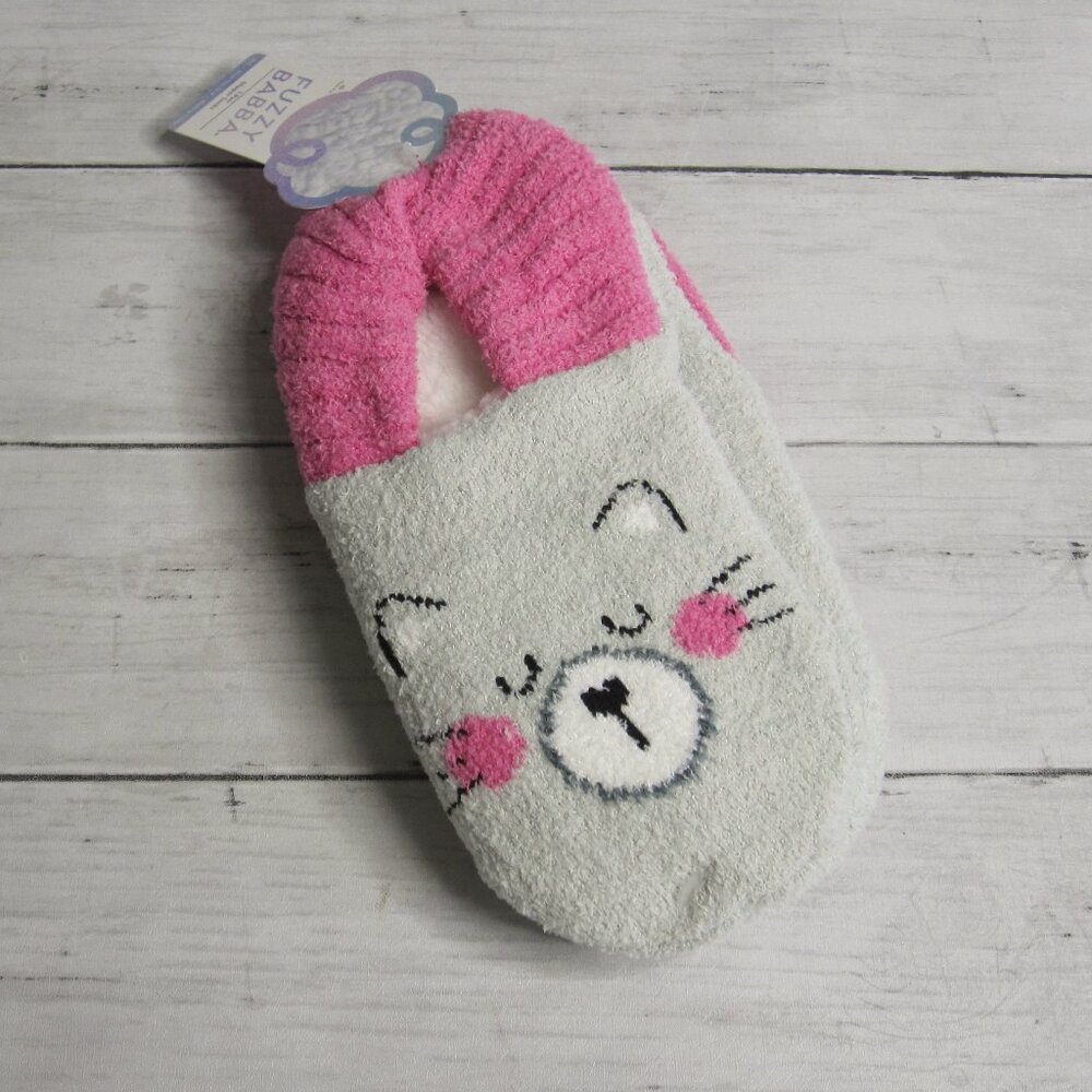 Fuzzy Babba Cat Slipper Socks Girl's Size M L Shoe Size 13 1 2 3 4 Fleece